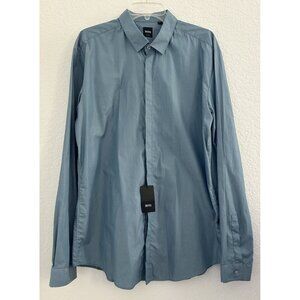 NWT Hugo Boss Mens Slim Fit Dress Shirt XL Blue Concealed Placket Business Party